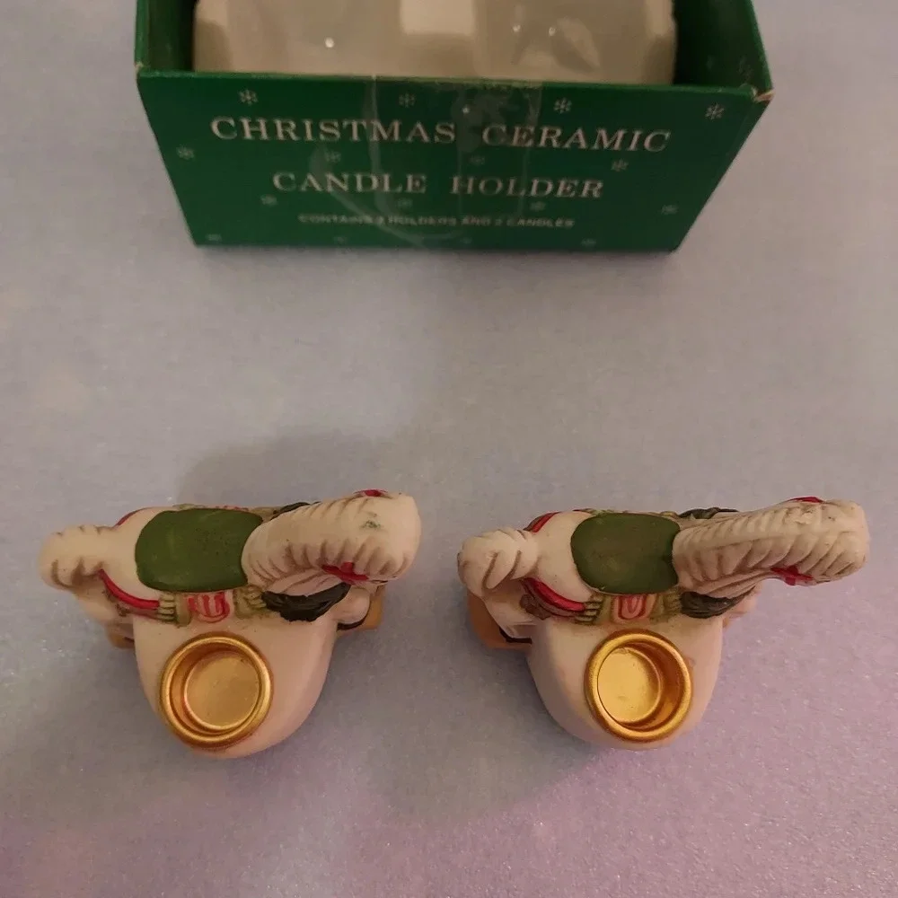 Vintage Christmas Rocking Horse Ceramic Candler Holders